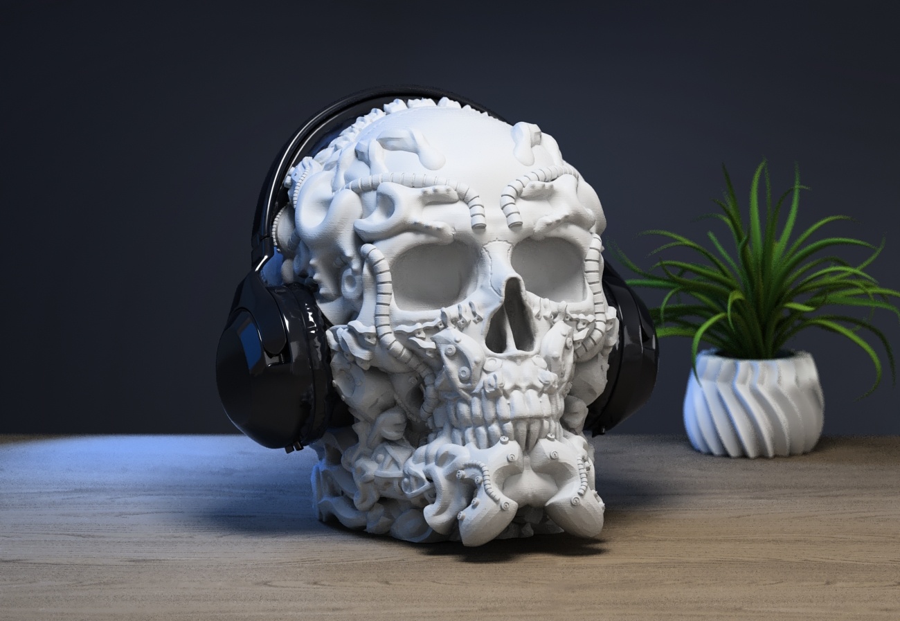 ROBOT SKULL HEADPHONE STAND CYBORG HEADSET STAND PERFECT GAMER GIFT SCI-FI FANS GIFT ROBOT SKULL HEADPHONE HOLDER A07 (1)