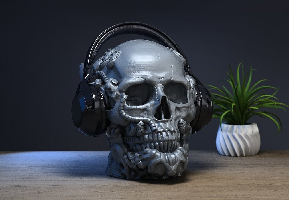 Robot Skull Headphone Stand  Cyborg Headset Stand