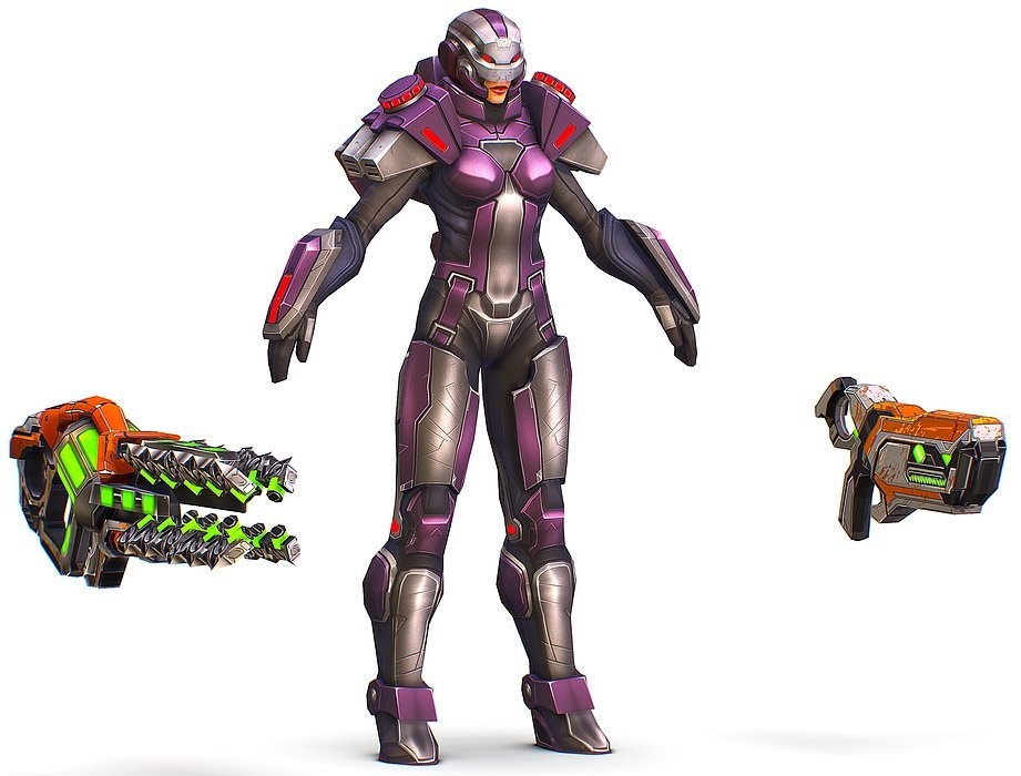 Cartoon Sci-Fi Cyborg Drone Heavy Machine Gunner