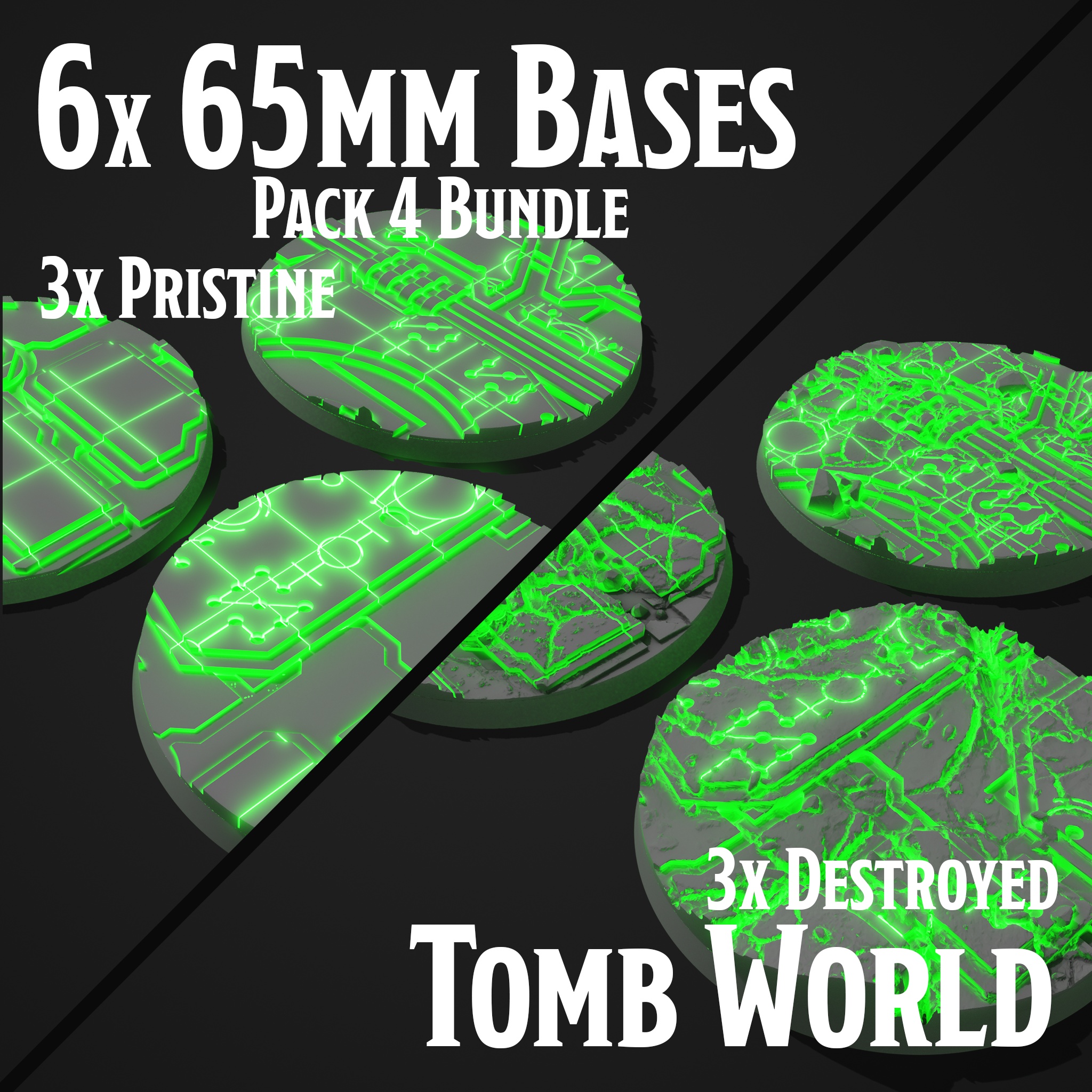 6 NECRON TOMB WORLD MINIATURE BASES - 65 MM - PACK 4 BUNDLE