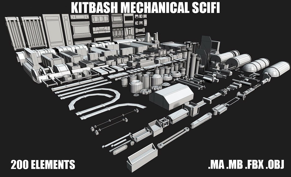Kitbash Mechanical SciFi - 200 Element
