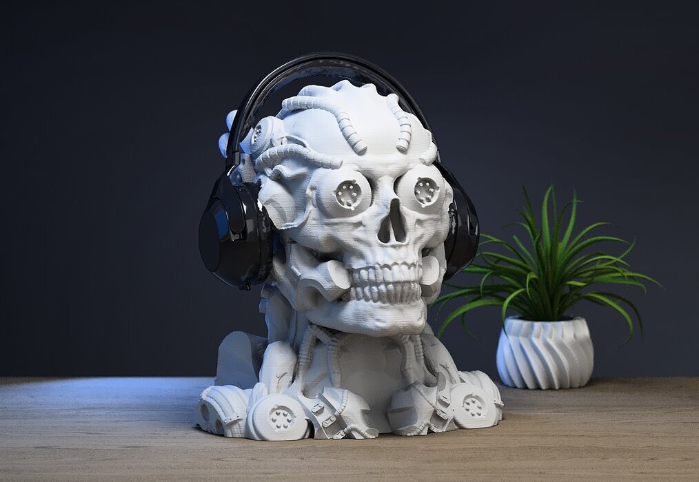 Robot Skull Headphone Stand  Cyborg Headset Stand