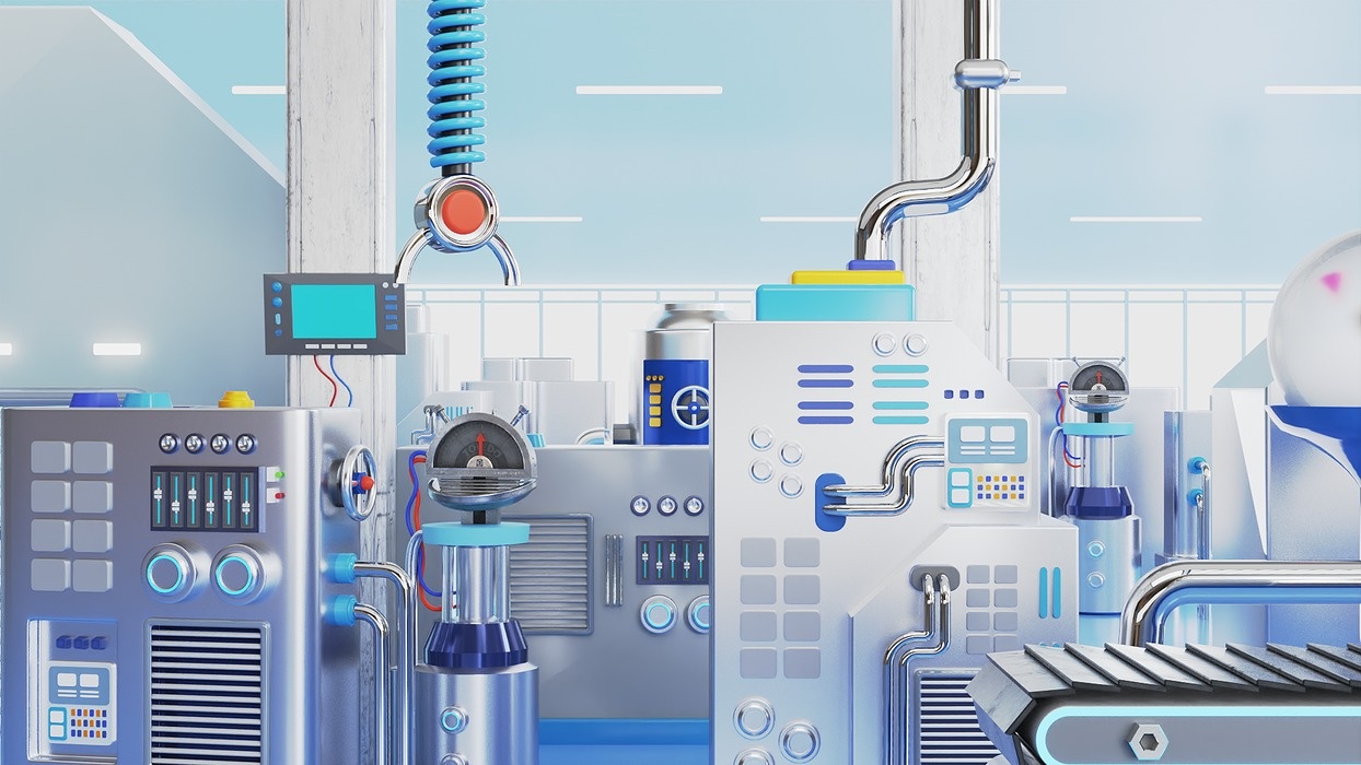 Low Poly Industrial Factory with Machine