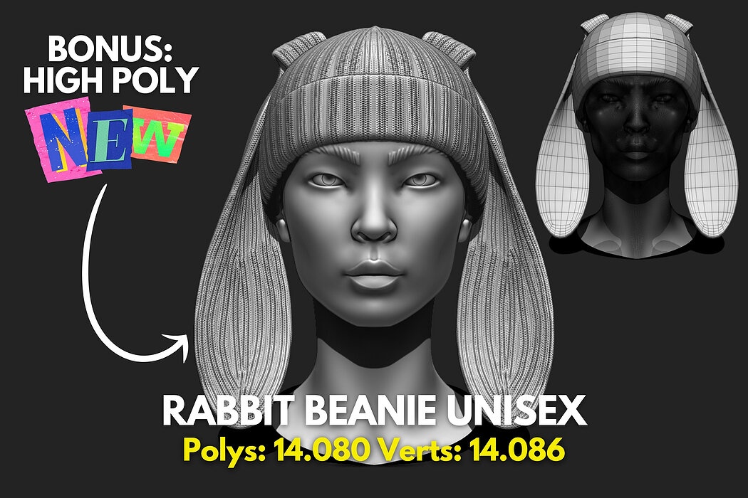 Rabbit Beanie Hat Cap - COMMERCIAL USE - WOLVES STUDIO
