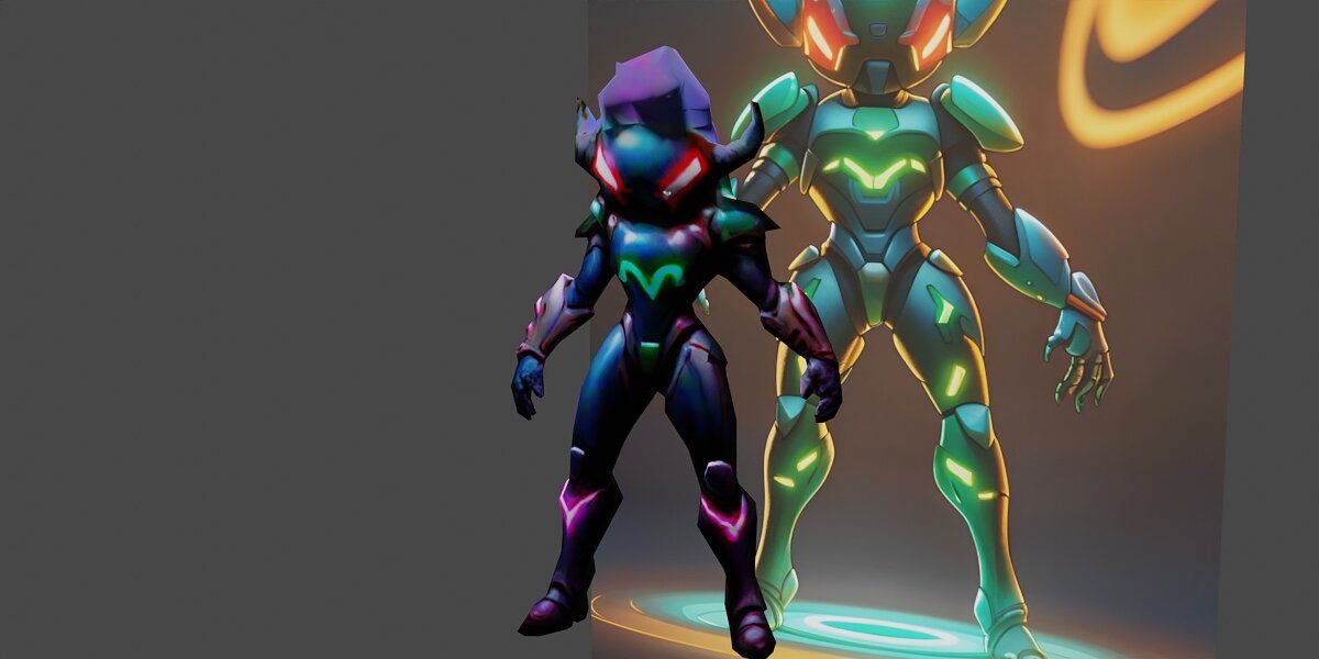 a robot with a glowing halo around it hero charact
