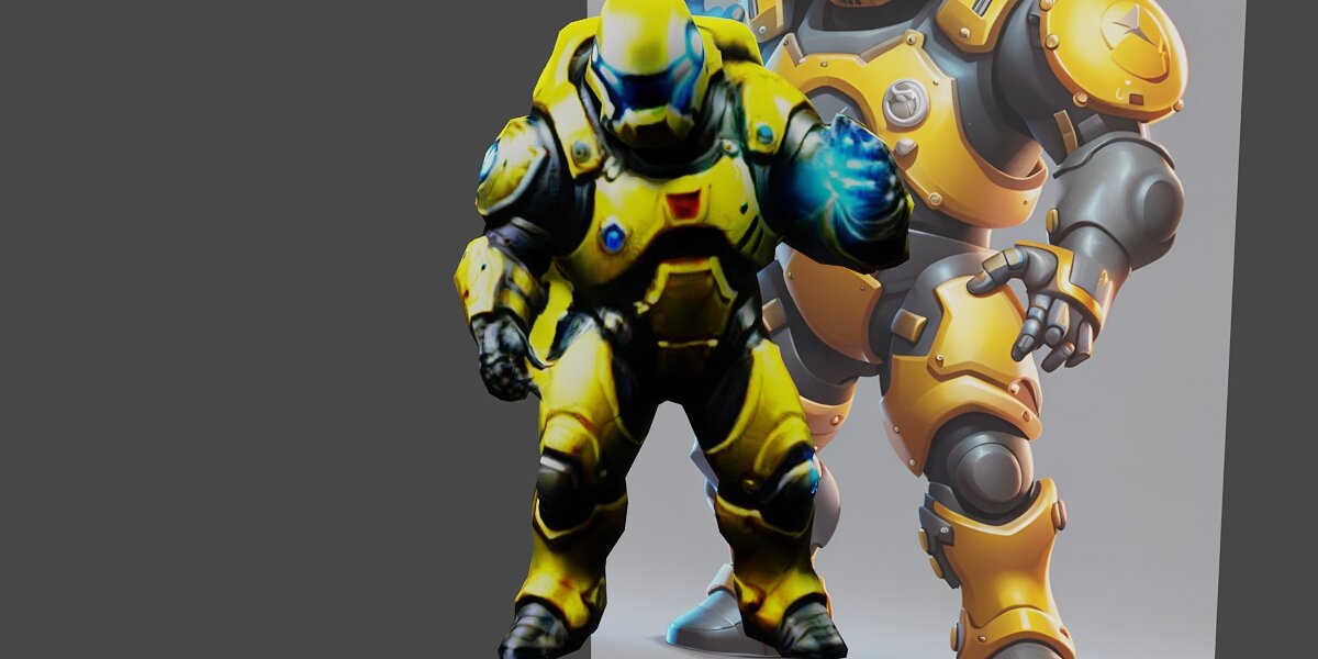 a robot with a glowing hand hero character art dan