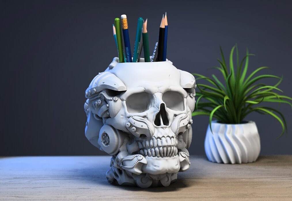 Robot Skull pen holder Cyborg pen holder