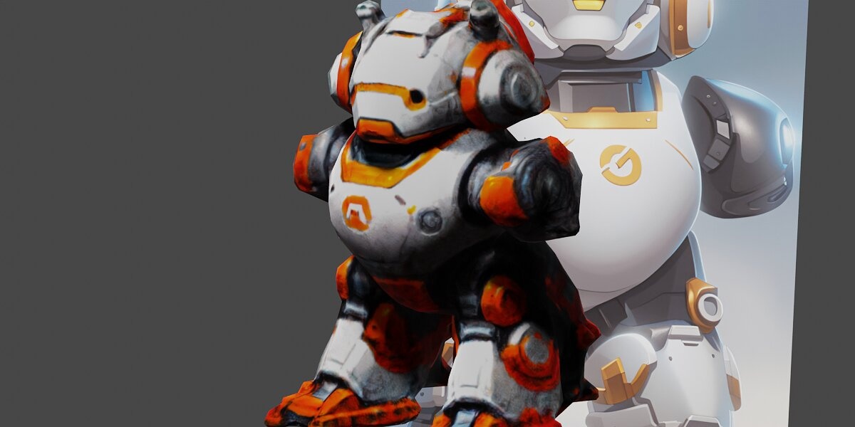  there is a robot that is standing up with his arm