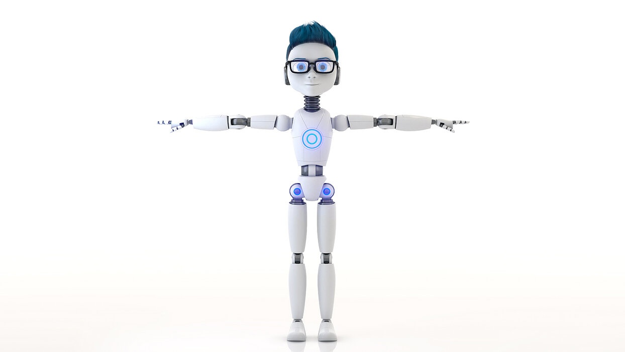 Robot Kid Vray Animated rigged model with hair