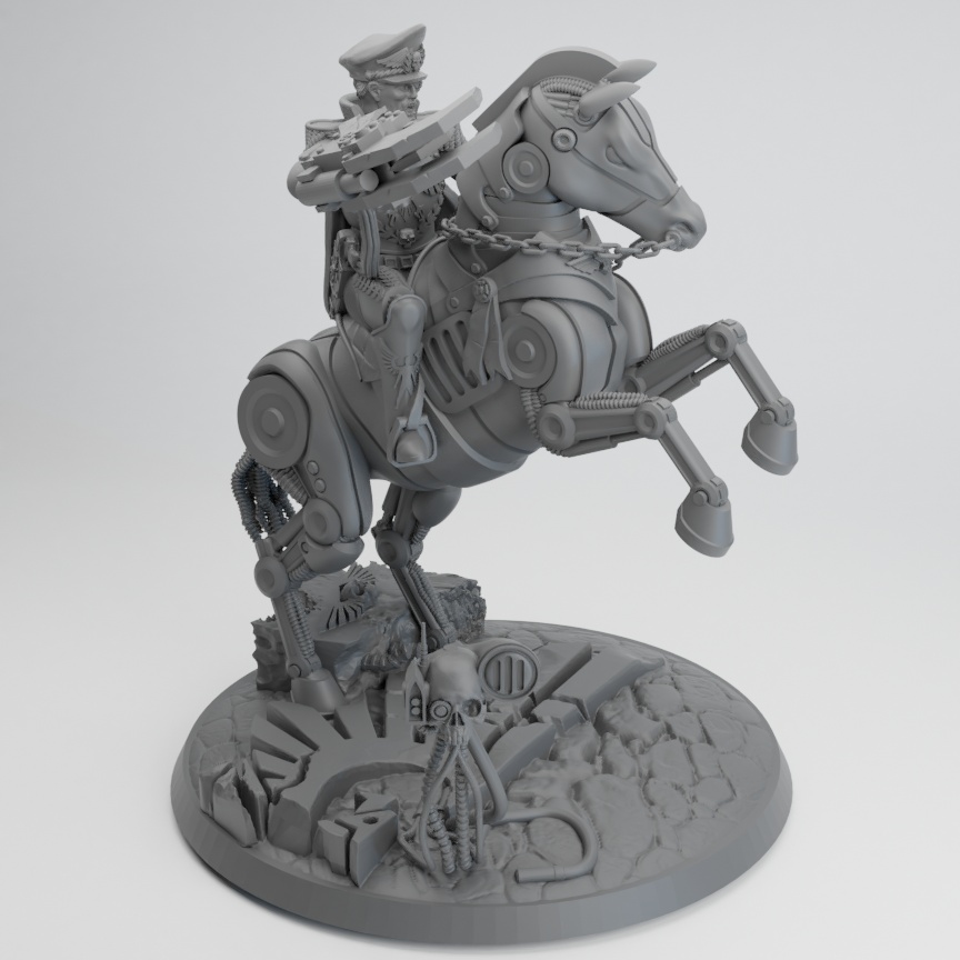 THE HONORED HERO OF THE GUARD, ON A ROBOT HORSE.