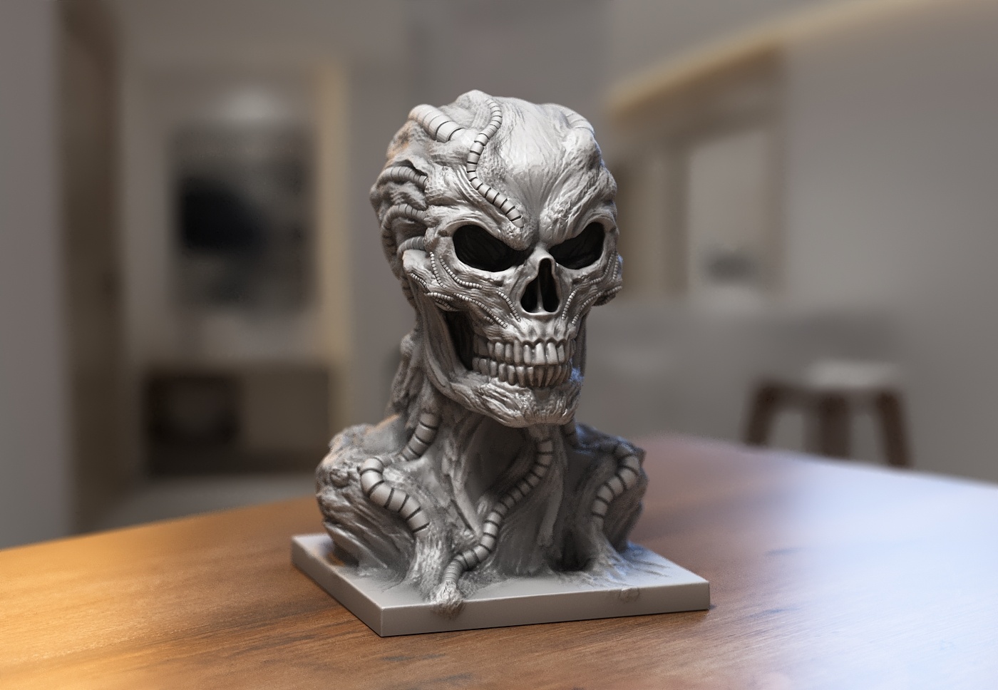 ROBOT SKULL HEADPHONE STAND, CYBORG HEADSET STAND, PERFECT GAMER GIFT, SCI-FI FANS GIFT, ROBOT SKULL HEADPHONE HOLDER A61 (1)