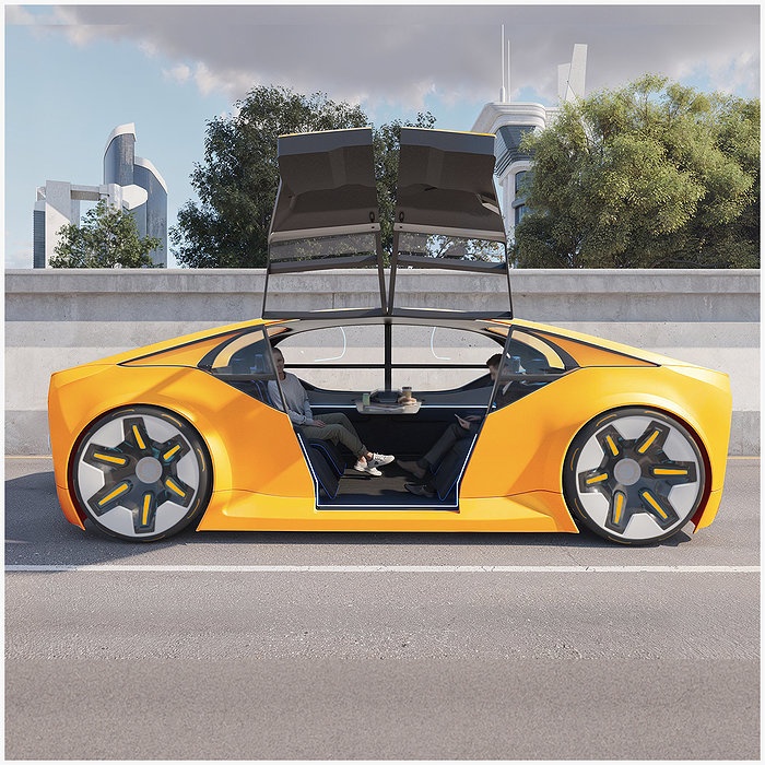 Futuristic electric car concept - driverless vehicle 