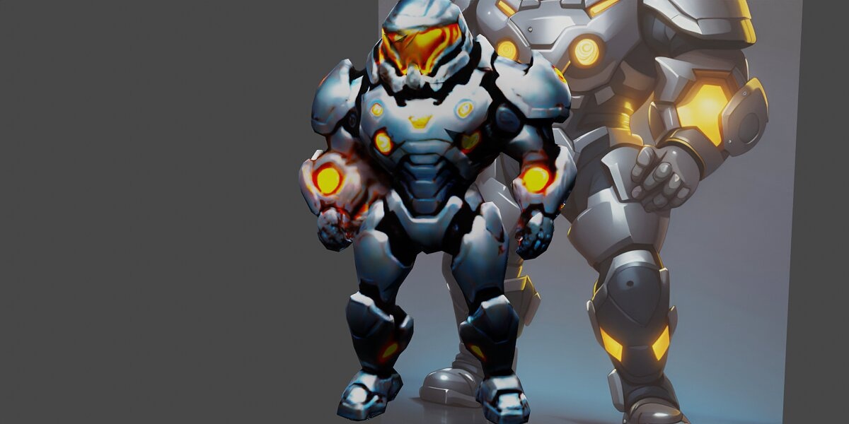 a robot with a glowing head and a glowing chest of
