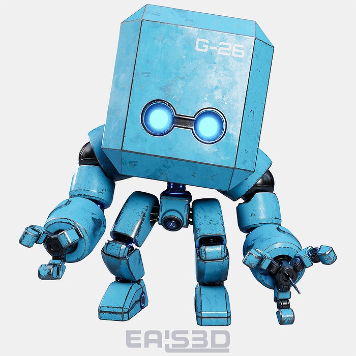 Cute Space Robot Rigged G-26 Blue