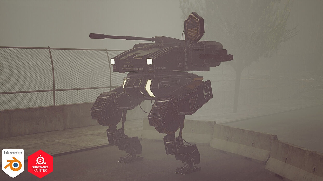 Mech Cyberpunk - Police Mech Lowpoly Animated