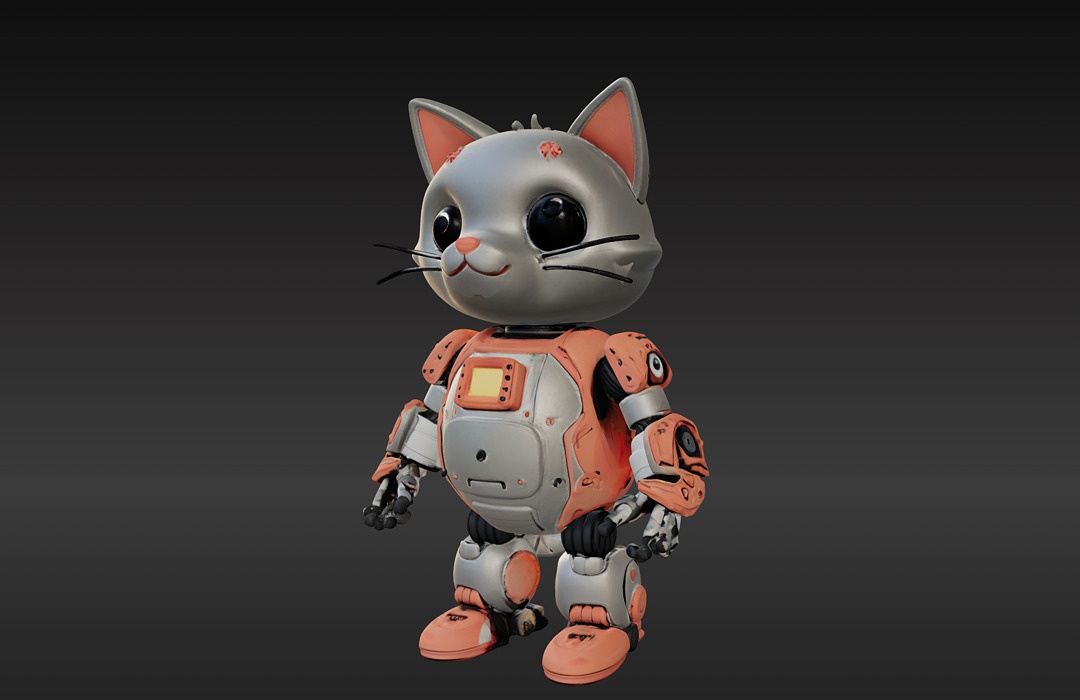 3D Model of Cute Robo Cat - Animated and Printable