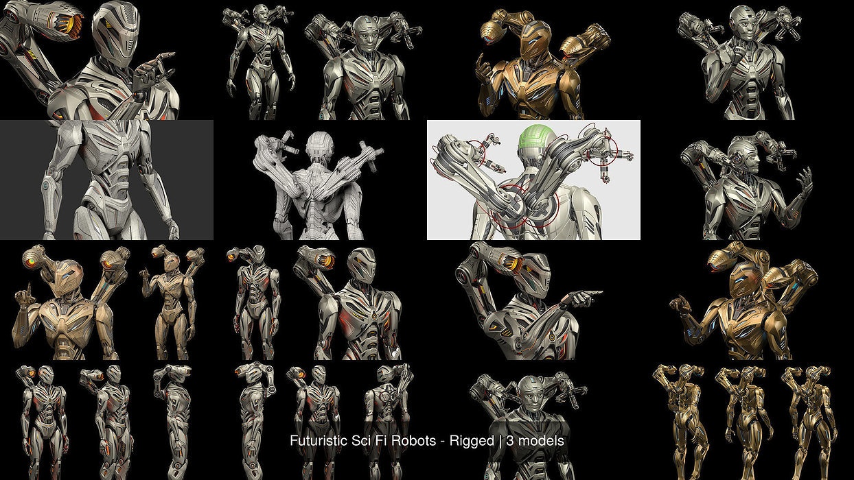 Futuristic Sci Fi Robots - Rigged