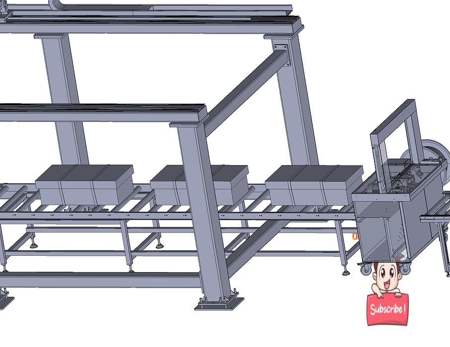 industrial 3D model Packaging strapping stacking boxes line