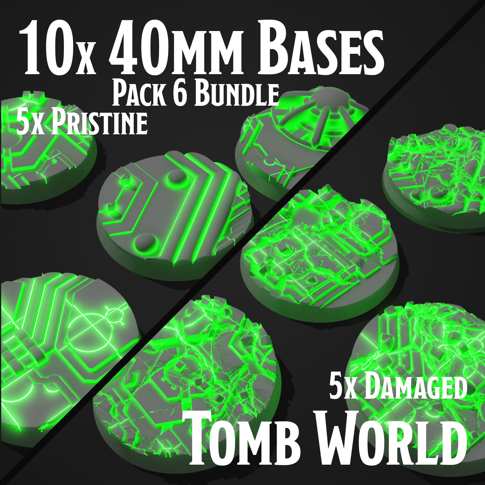 10 NECRON TOMB WORLD MINIATURE BASES - 40 MM - PACK 6 BUNDLE