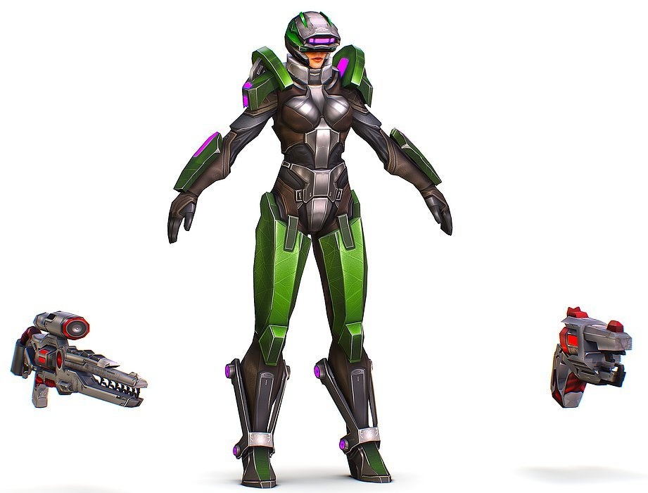 Cartoon Sci-Fi Cyborg Drone Sniper Soldier