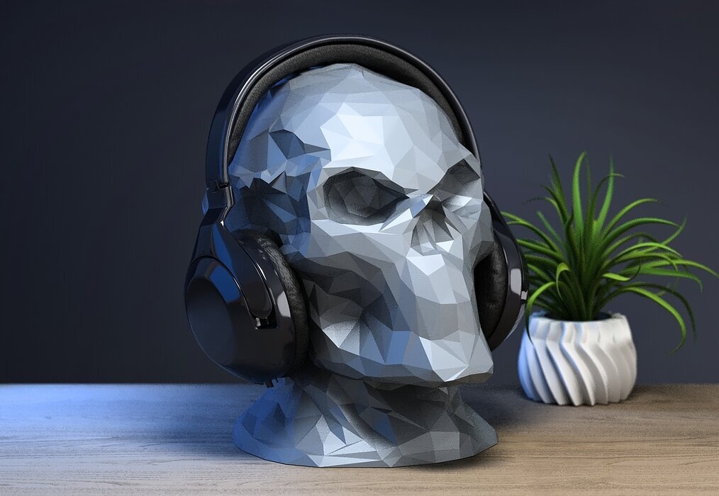 Low-poly Robot Skull Headphone Stand Cyborg Headset Stand