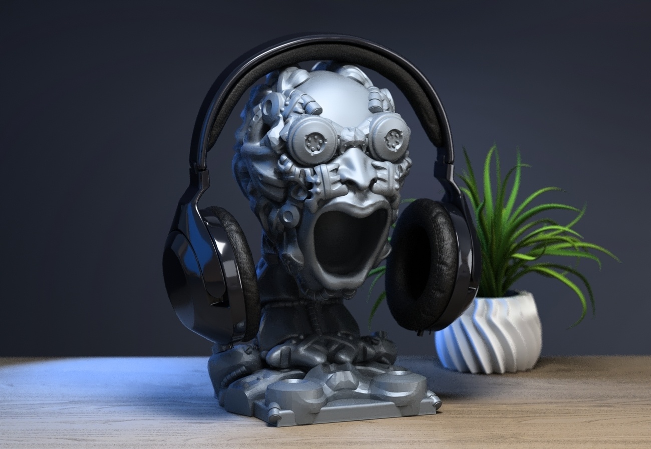 ROBOT SKULL HEADPHONE STAND, CYBORG HEADSET STAND, PERFECT GAMER GIFT, SCI-FI FANS GIFT, ROBOT SKULL HEADPHONE HOLDER A261 (1)