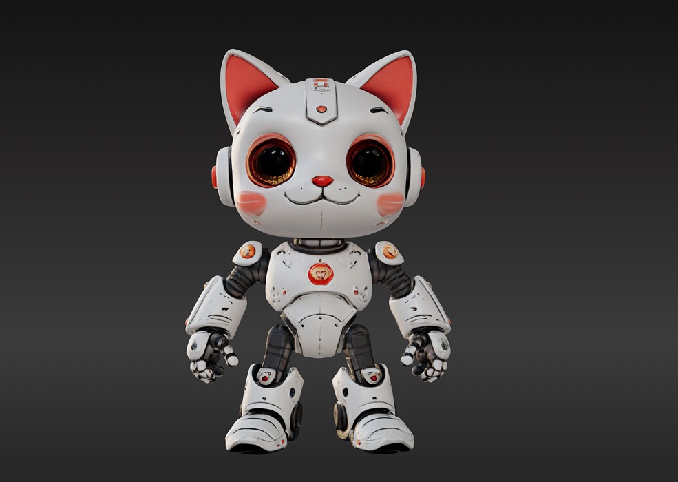 3D Model of Cute Robo Cat  Animated and Printable 3D print model