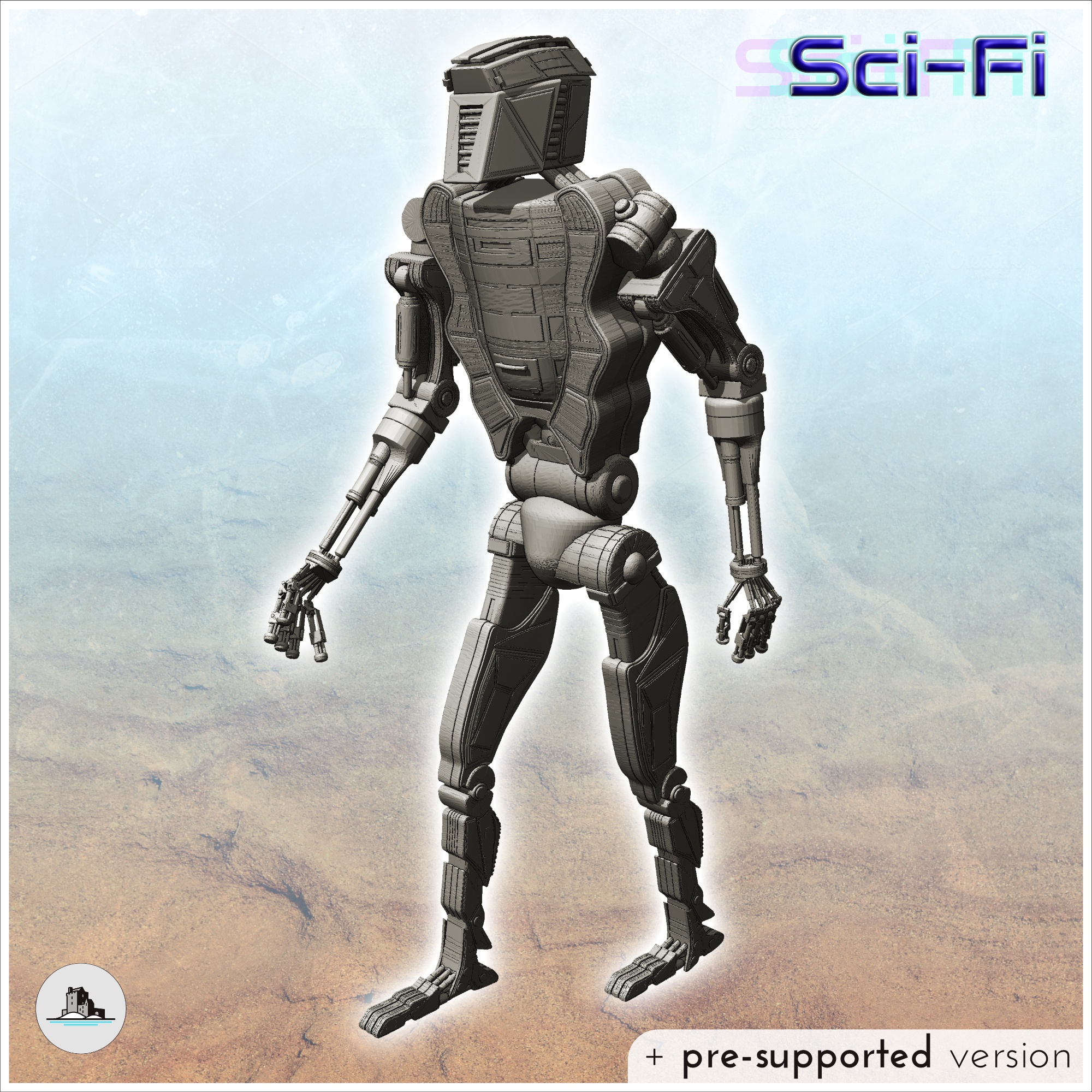 HUMANOID FUTURISTIC ROBOT WITH HYDRAULIC PISTONS (2) - FUTURE SCI-FI SF POST APOCALYPTIC TABLETOP SCIFI 28MM 15MM 20MM MODERN