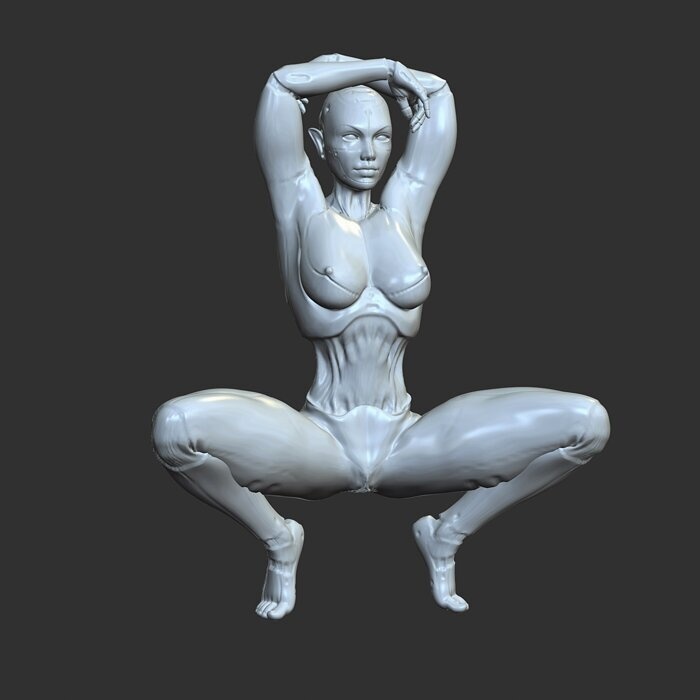 Nude Half-Robot Girl Erotic Sitting Pose STL