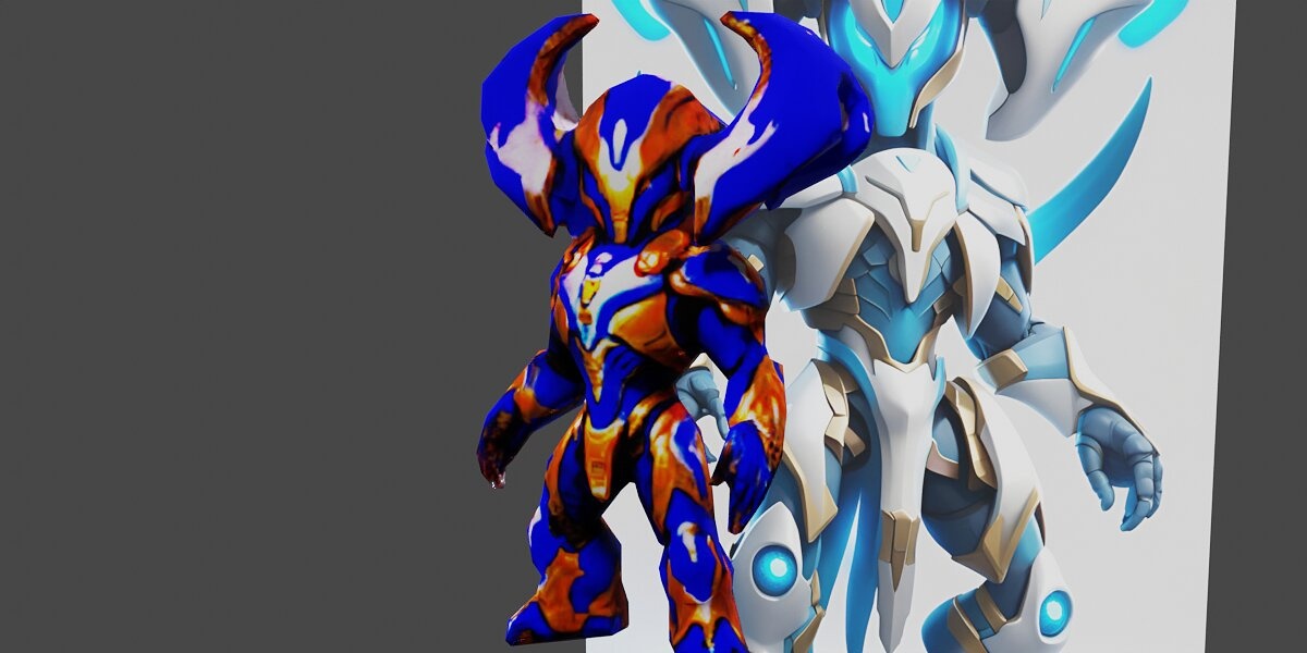 a robot with a blue and white face mobile legends 