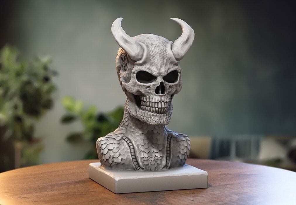 Skull robot demon dragon bust Cyborg skull dragon bust