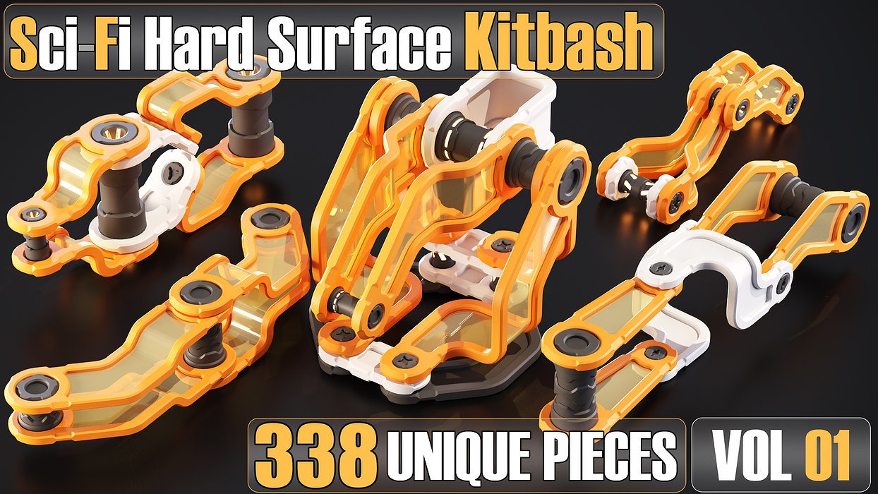 Sci-Fi Hard Surface Kitbash 338 PIECES APack Vol01