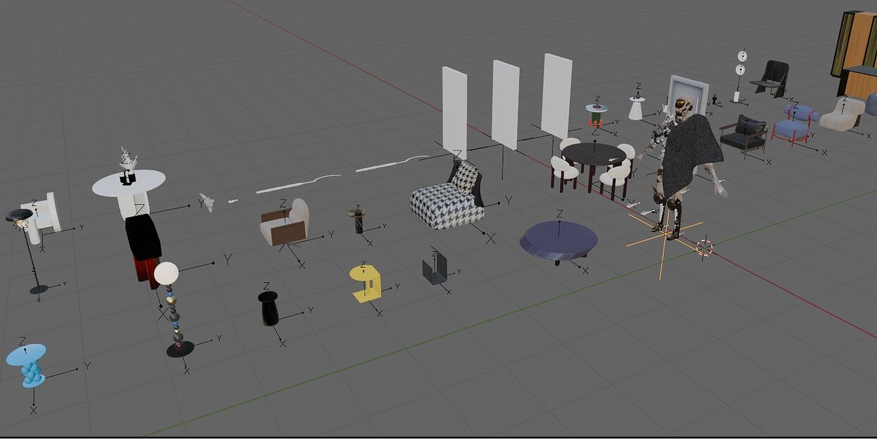 Collection about furniture tables chairs  lamps and Humanoid