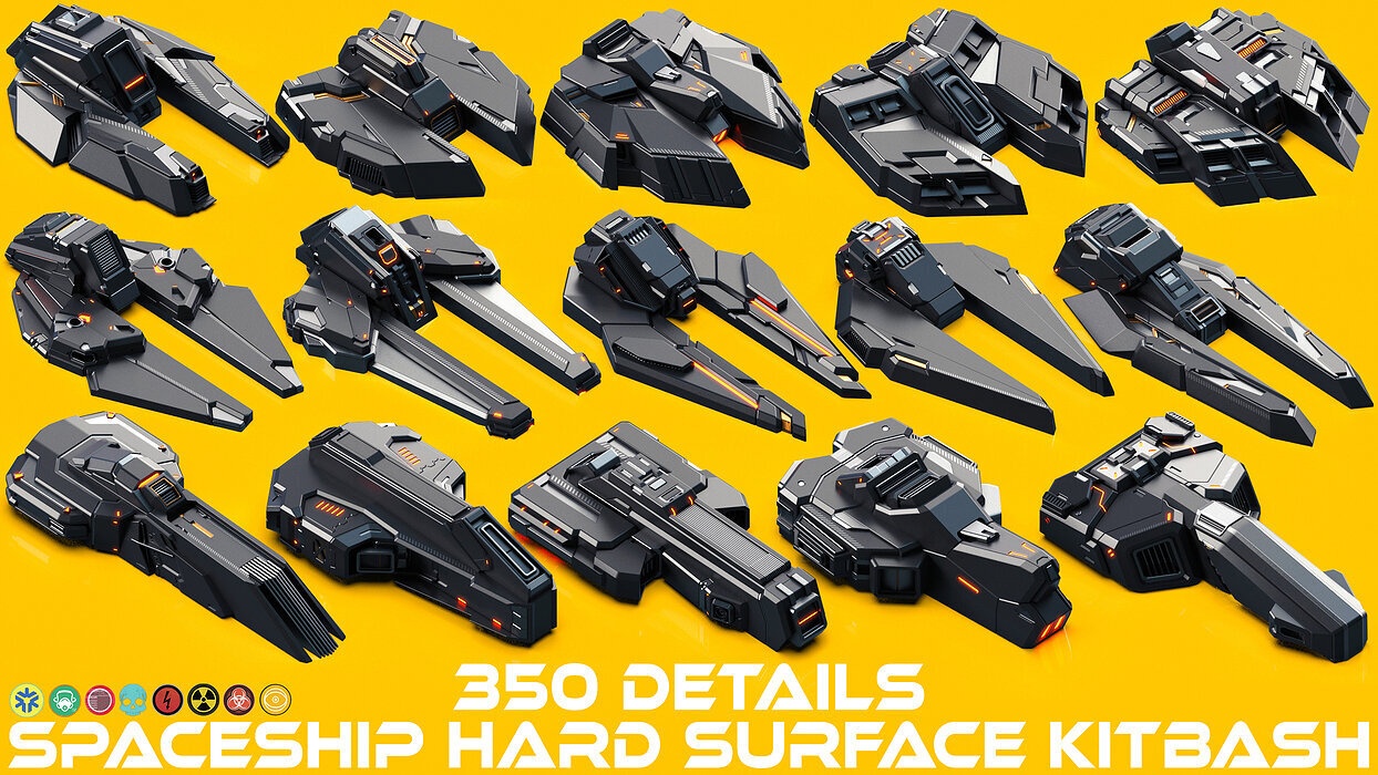 SPACESHIP Sci-Fi Hard Surface KITBASH 350 DETAILS