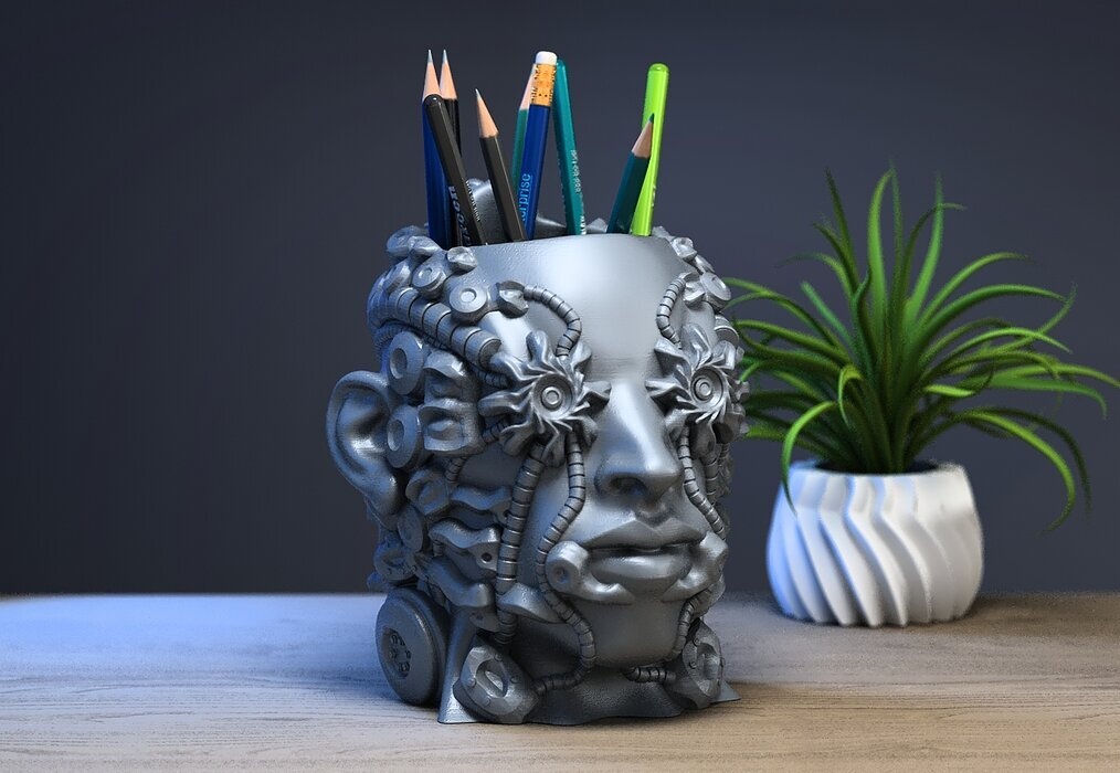 robot human head pen holder Robot human bust pen holder
