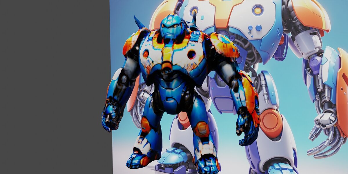 a robot with a blue background rossdraws global il