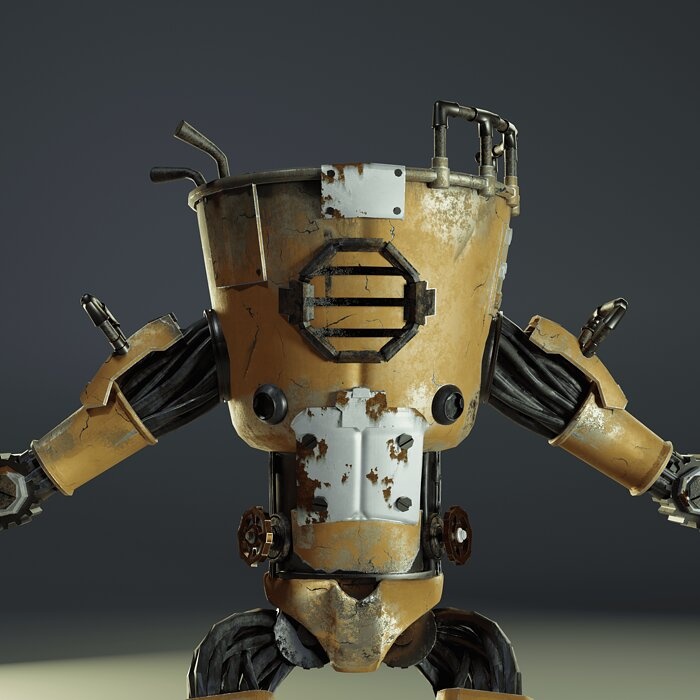 Old robot character low poly game ready model