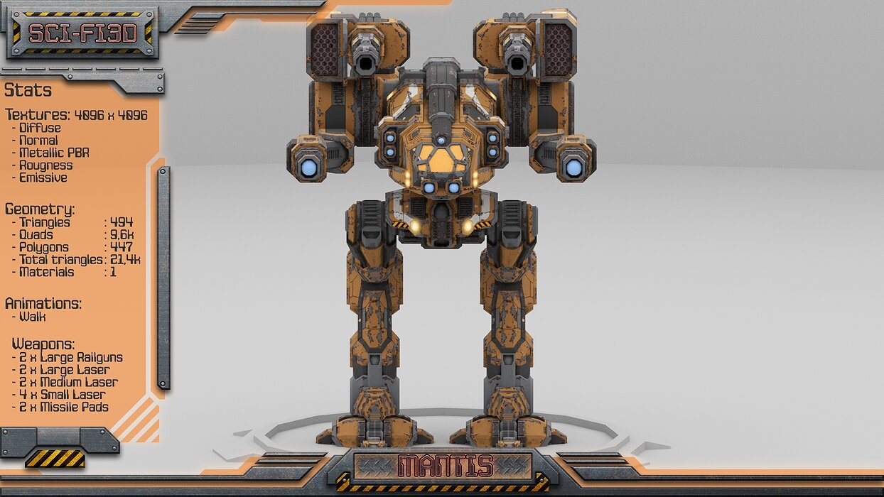 Mantis Lowpoly Animated BattleMech