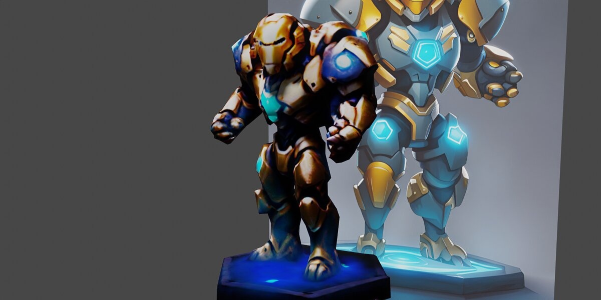 a robot with a glowing blue light official splash 