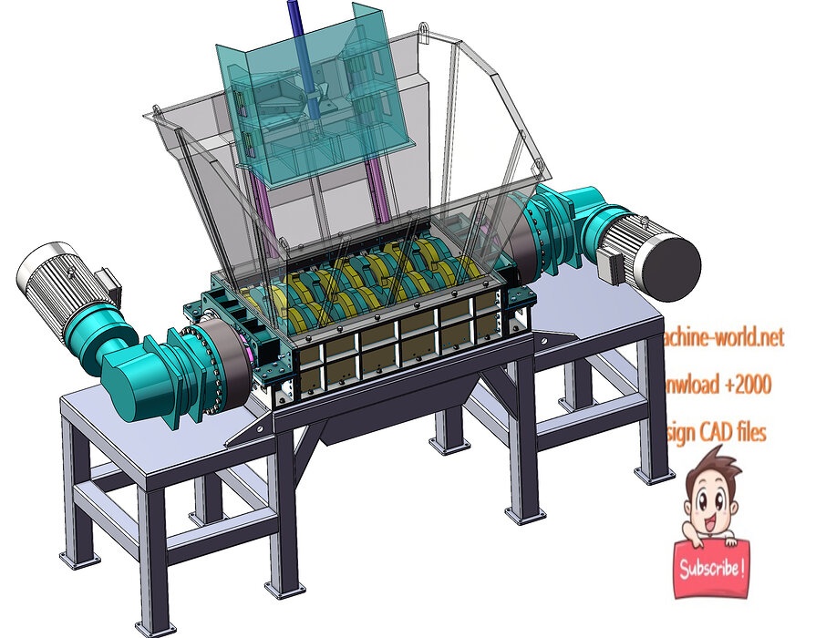 industrial 3D model High efficiency twin shaft shredder