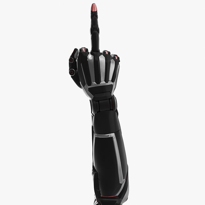 Cyborg arm shows middle finger
