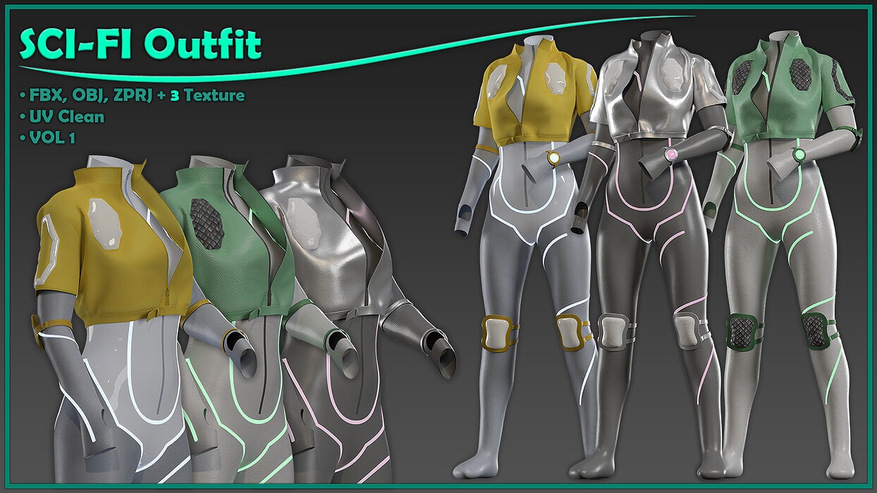 sci-fi female outfit with 3 texture