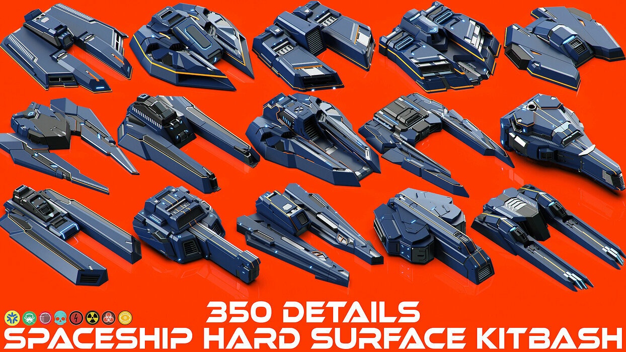 Sci-Fi Hard Surface SPACESHIP KITBASH 350 DETAILS