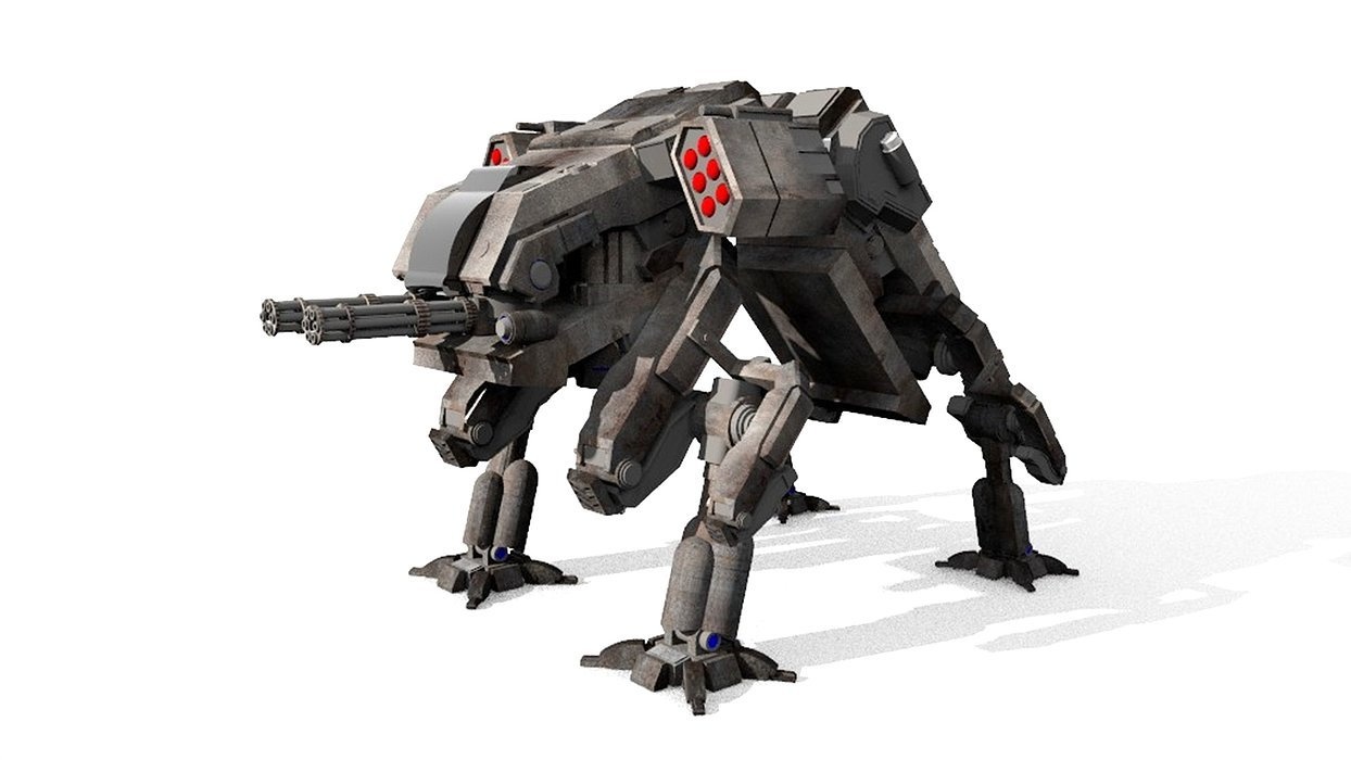 military robot guard unit lowpoly
