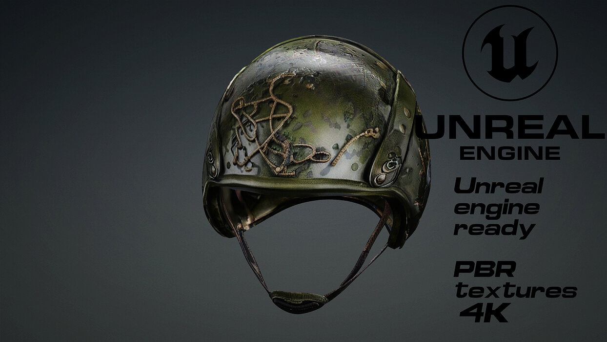 Apocalyptic militar helmet game ready UE5 FBX