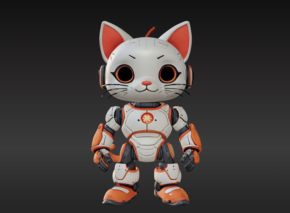 3D Model of Cute Robo Cat - Animated and Printable