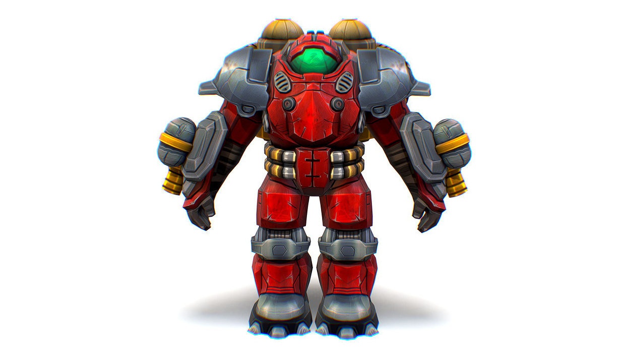 Flamethrower Heavy Combat Robot Red Space Suit