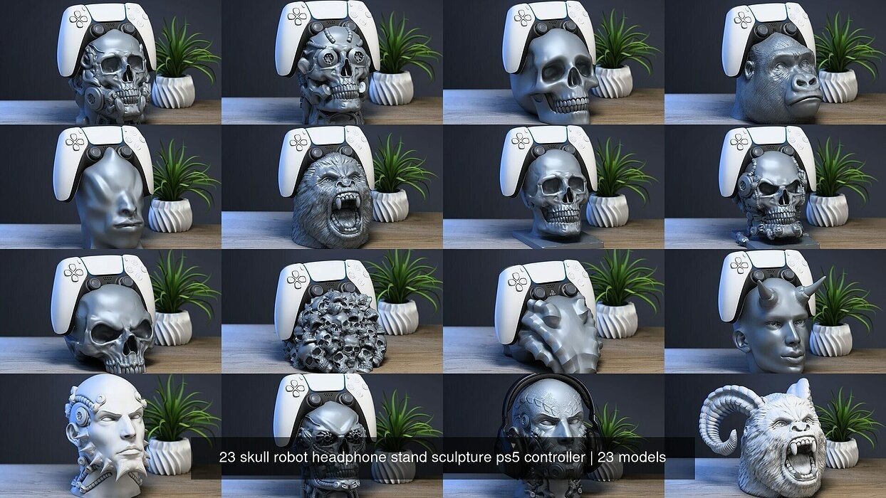 23 skull robot headphone stand sculpture ps5 controller