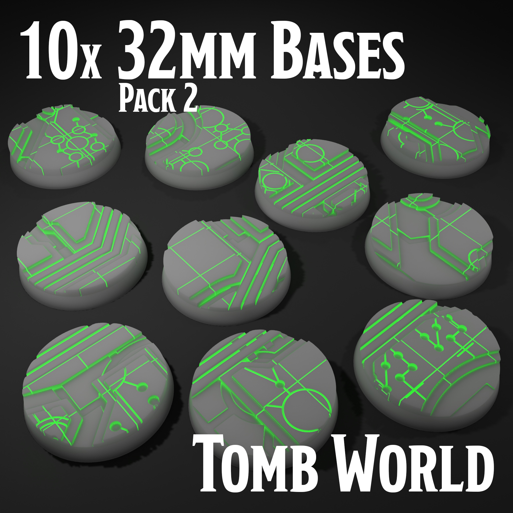 10 NECRON TOMB WORLD MINIATURE BASES - 32 MM - PACK 2