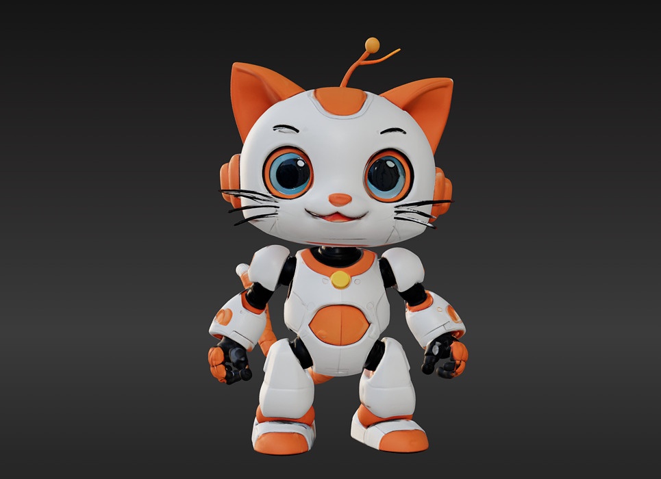 3D Model of Cute Robo Cat Animated and Printable 3D print model
